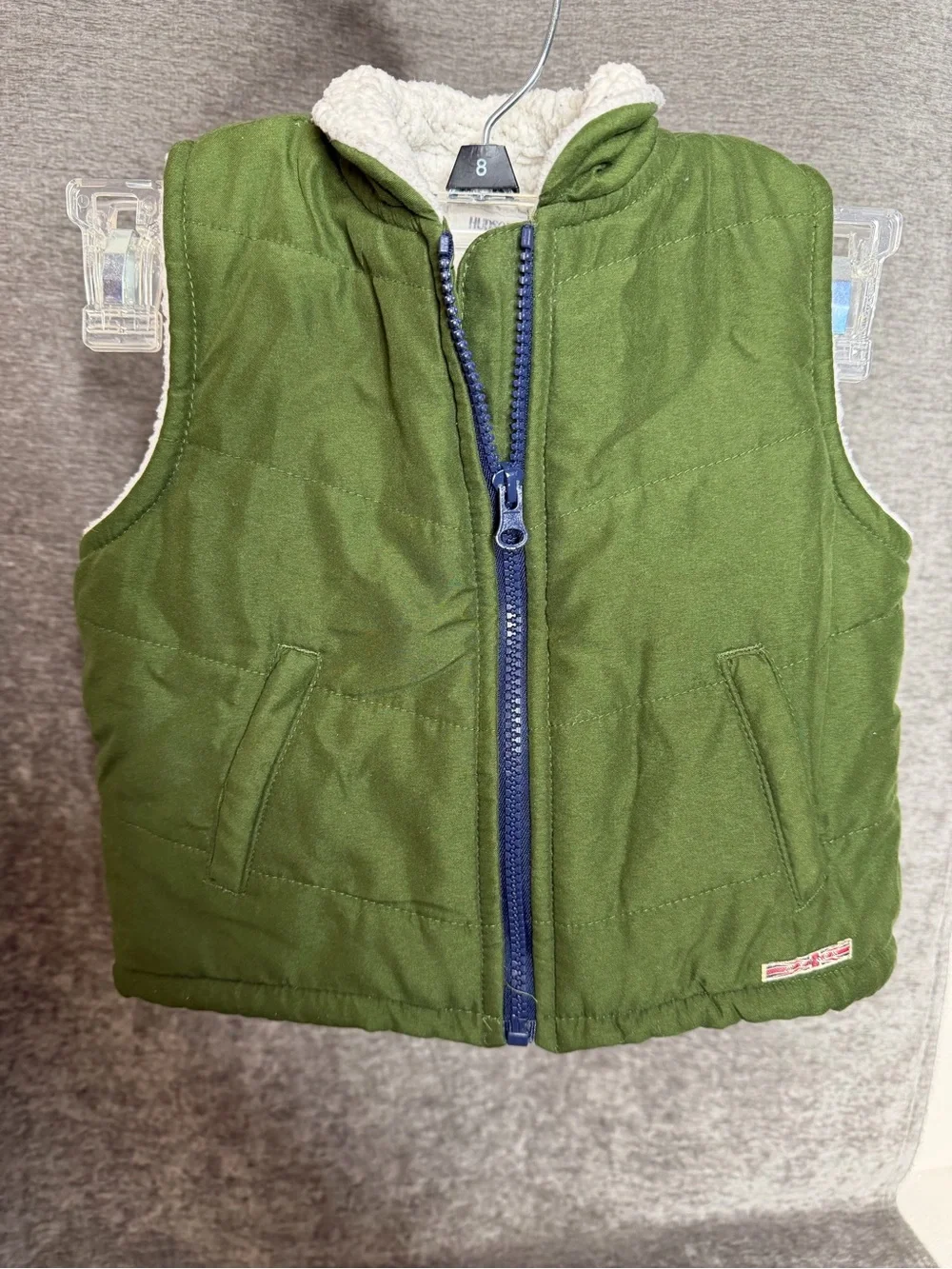 Hudson Baby Olive Green Puffer Vest with Navy Zipper